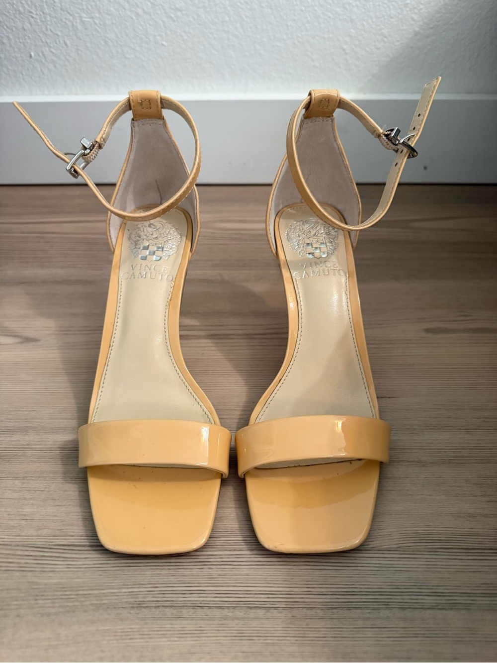 Vince Camuto Yellow Patent Ankle-Strap Square-Toe Heels